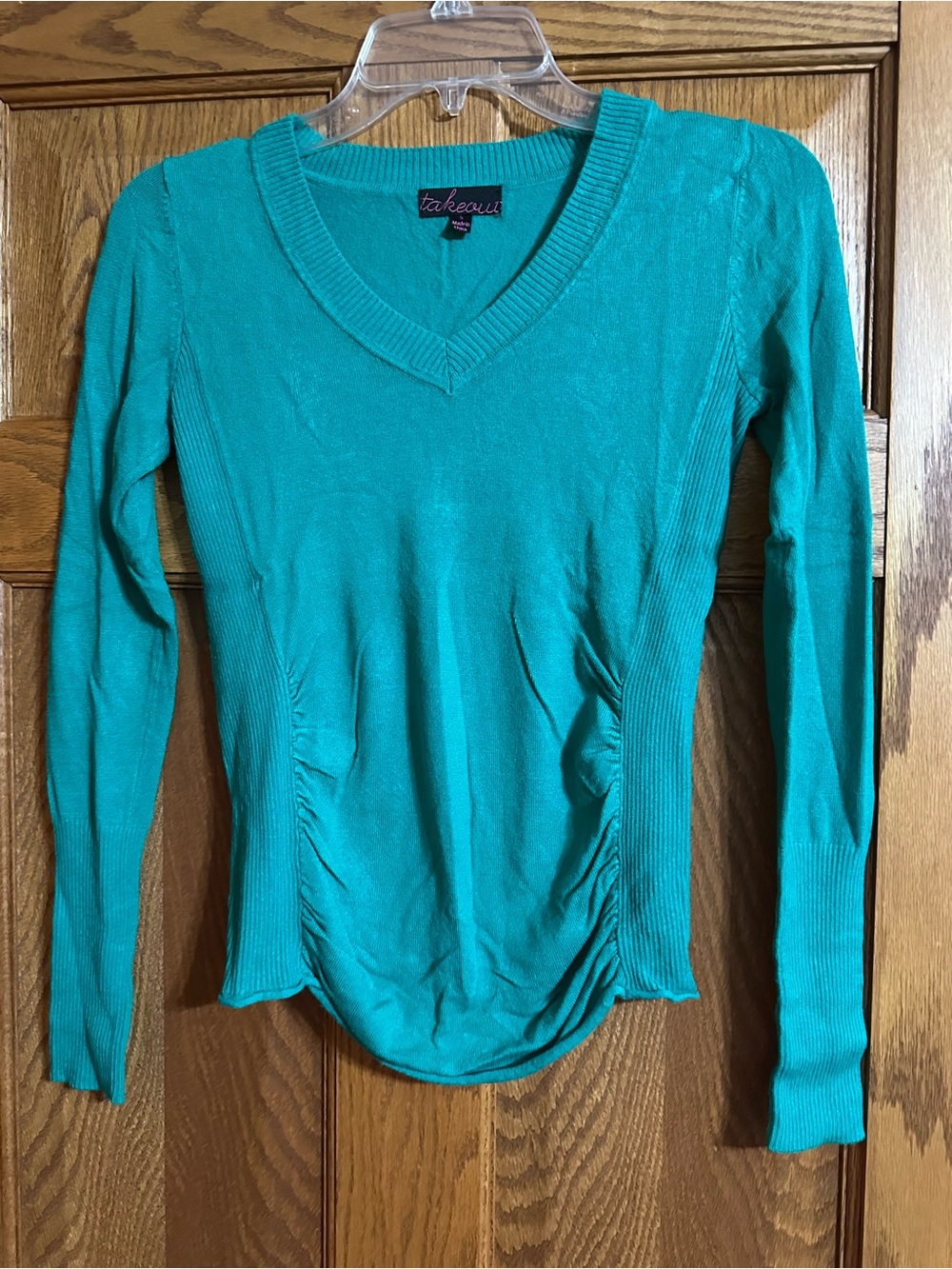 Takeout Teal Long Sleeve V-Neck Top